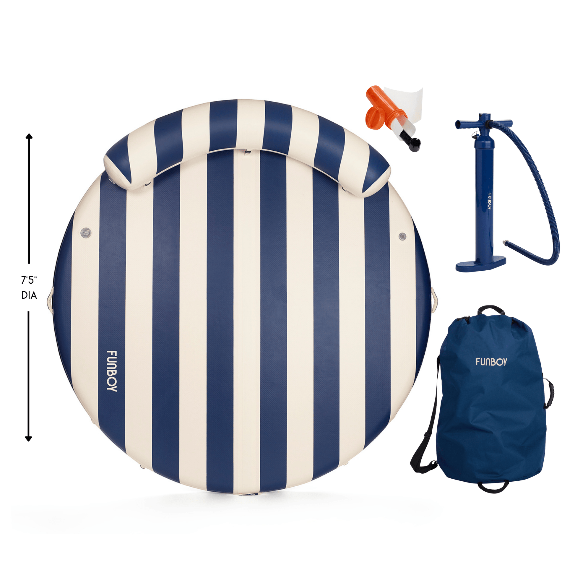 Inflatable Floating Dock: White, Navy Blue Stripes | Funboy Online