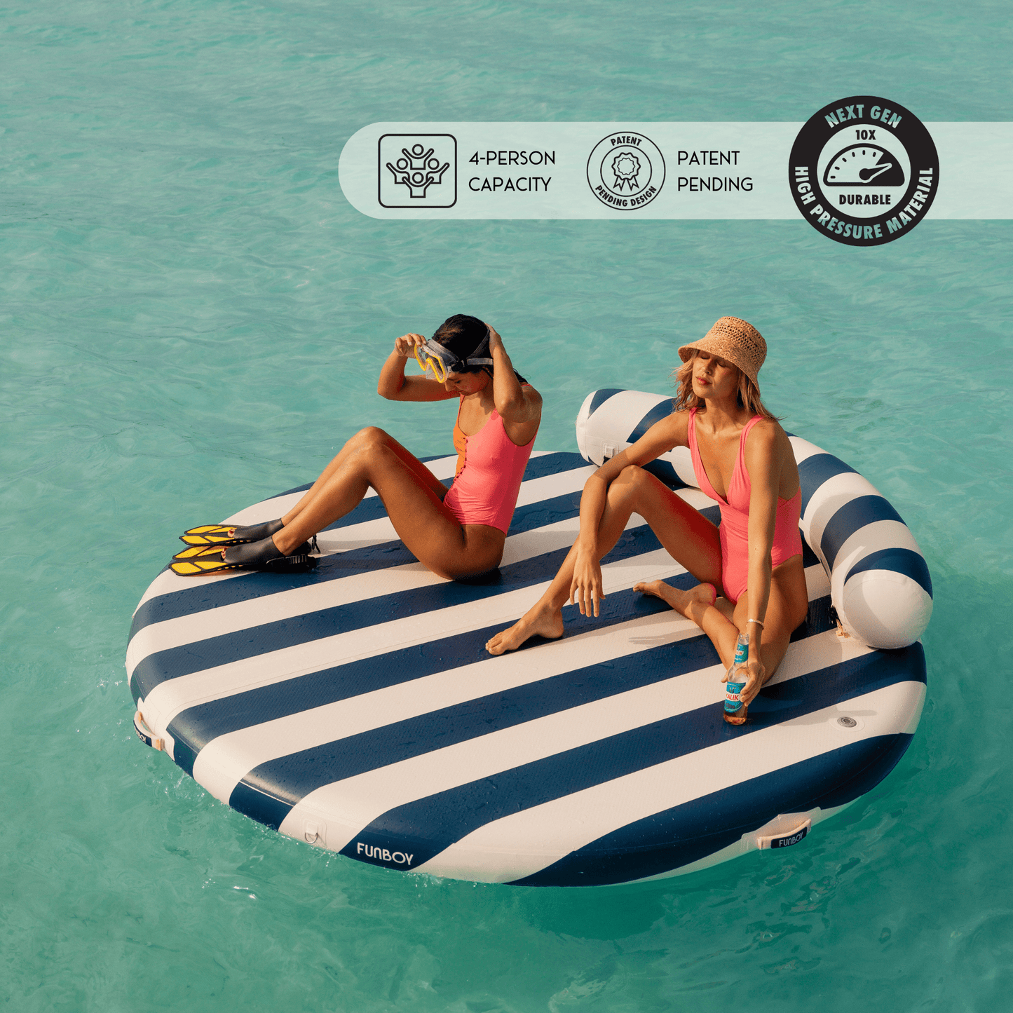 Inflatable Floating Dock: White, Navy Blue Stripes | Funboy Online