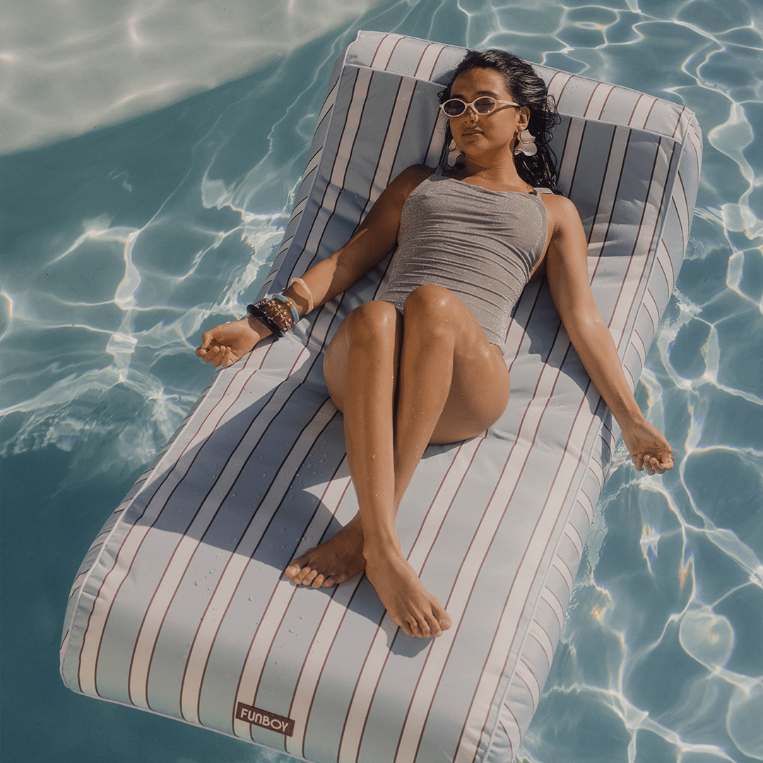 Fabric Covered Pool Float - Blue, White & red Cabana Sunbed Lounger | Funboy For Sale