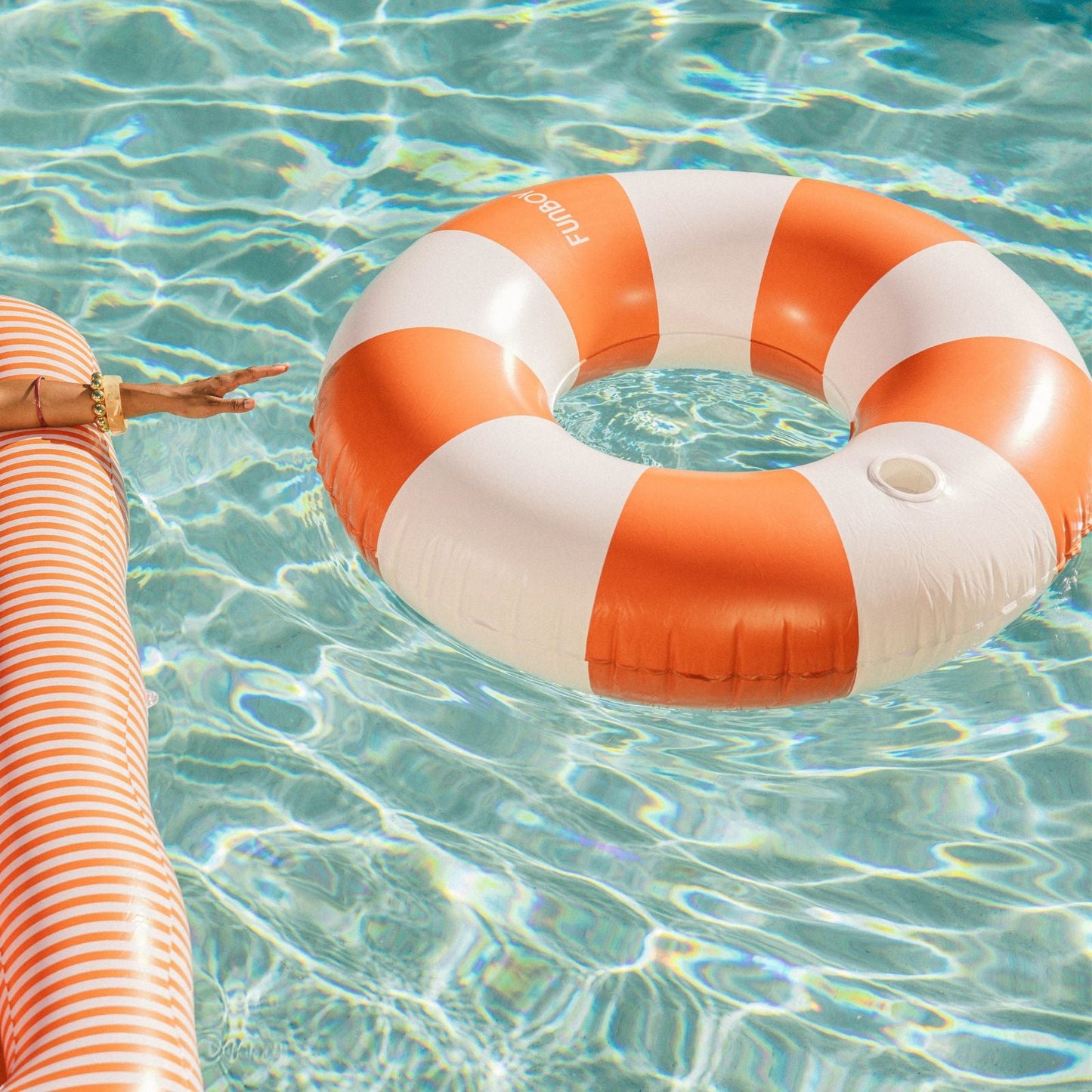 Large Pool Tube Float: Burnt Orange & White Stripes, 48" | Funboy Online
