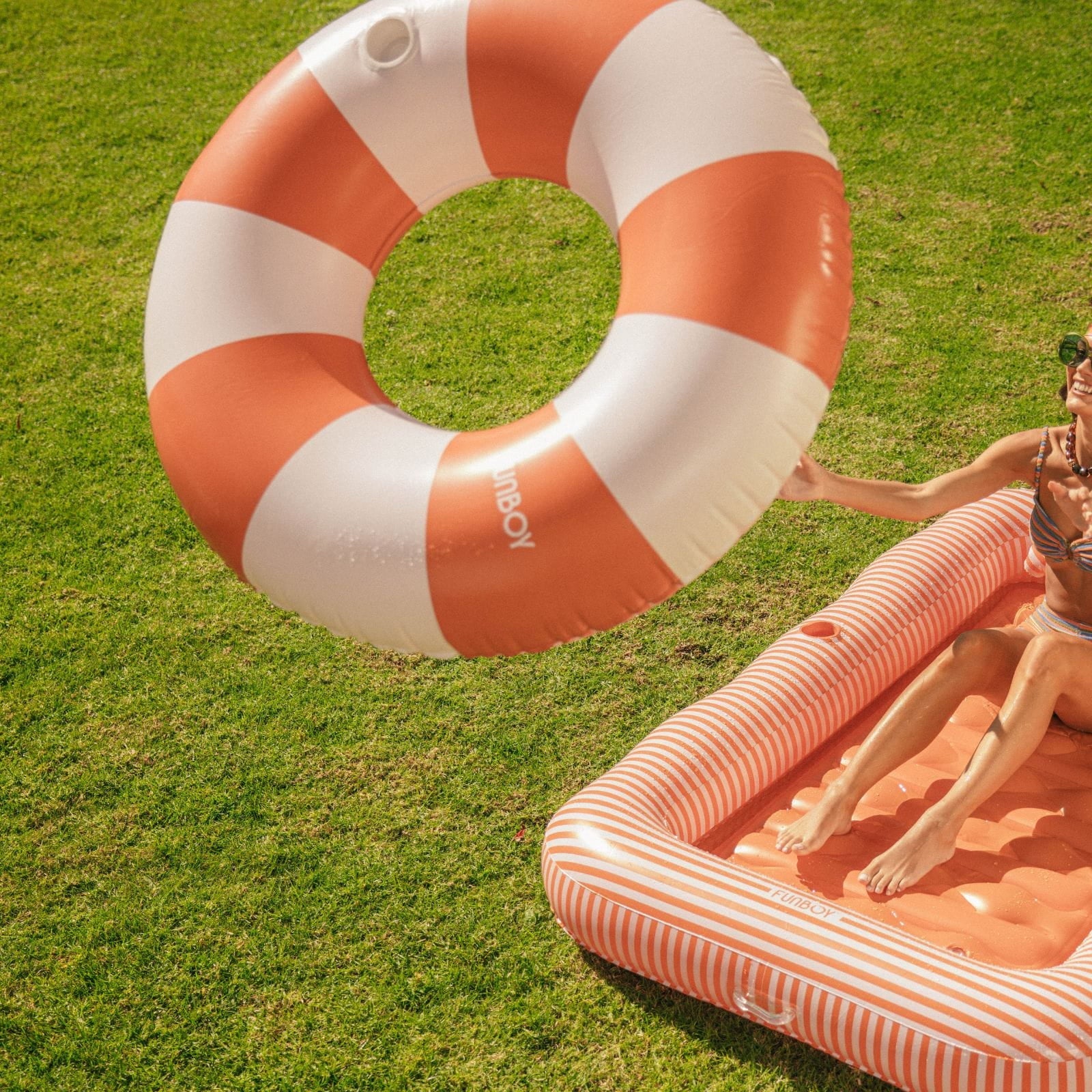 Large Pool Tube Float: Burnt Orange & White Stripes, 48" | Funboy Online