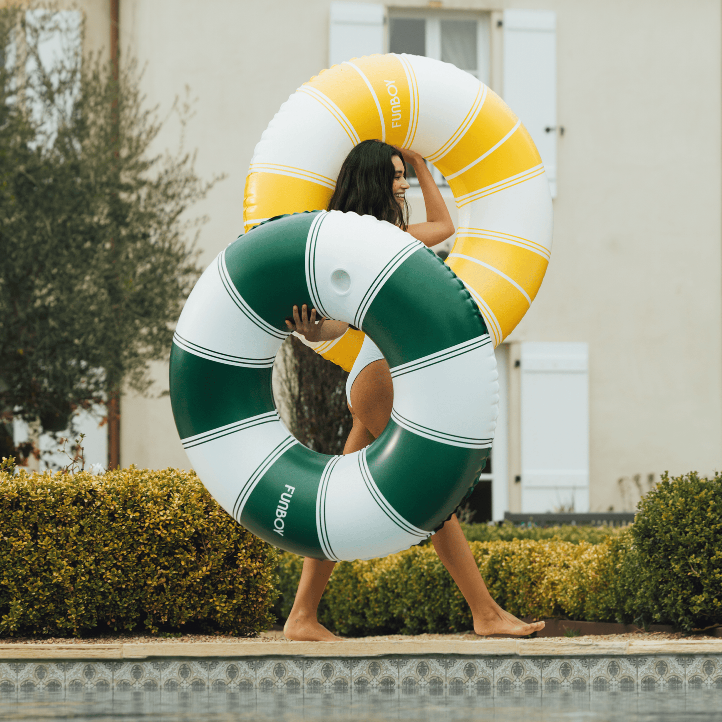 Vintage Green Stripe Inflatable Pool Float with Cup Holder 48" | Funboy New