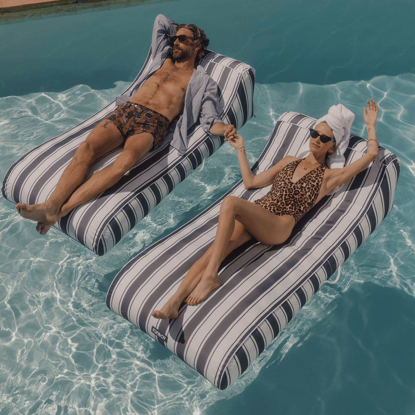 Cabana Navy Stripe Sunbed Lounger 2 Pack Fabric-Covered Pool Floats | Funboy Sale
