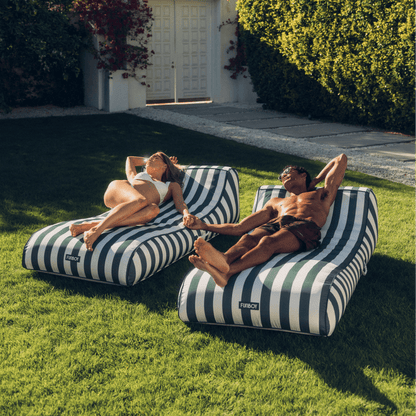 Fabric Covered Sunbed Lounger Pool Float. Green Striped 2 Pack | Funboy For Sale