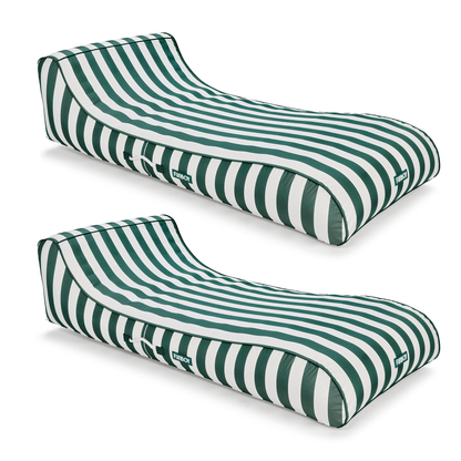 Fabric Covered Sunbed Lounger Pool Float. Green Striped 2 Pack | Funboy For Sale