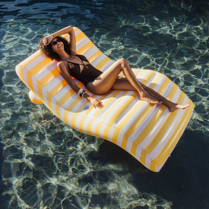 Yellow Striped Chaise Lounger Pool Float | Funboy On Sale