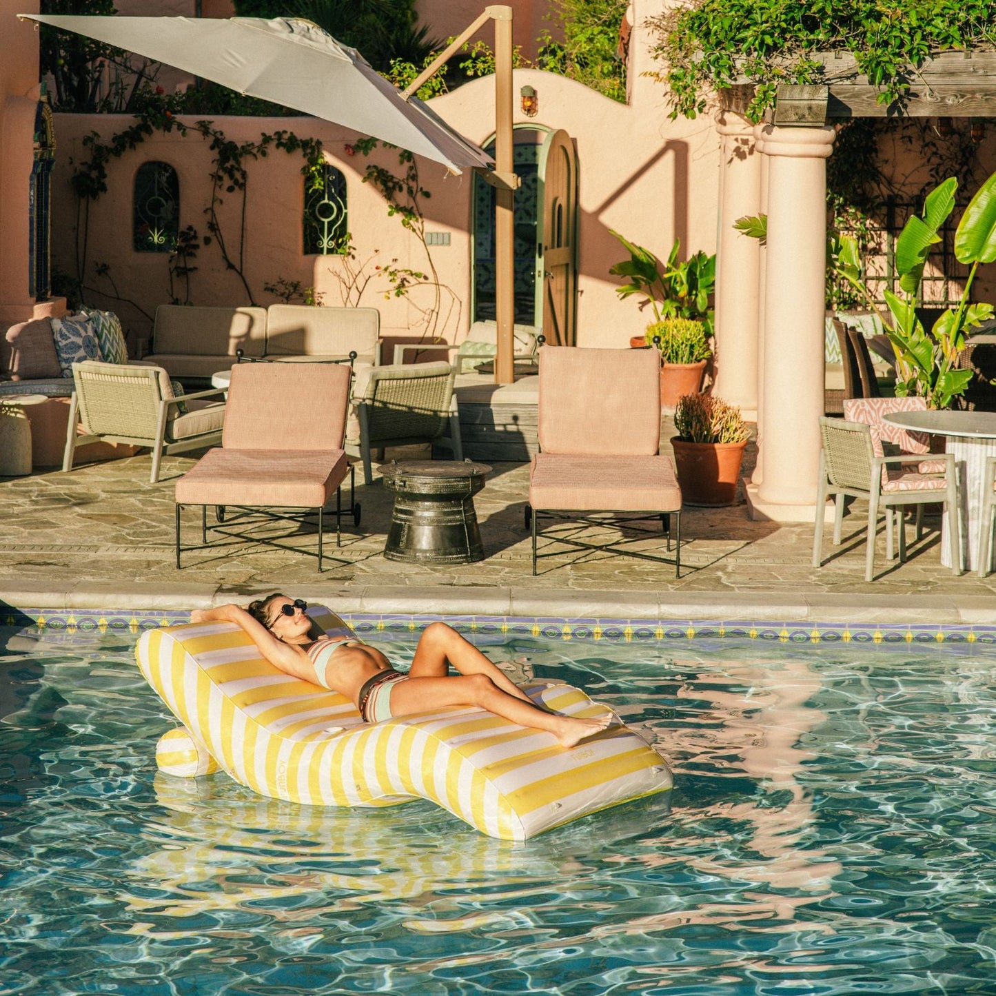 Yellow Striped Chaise Lounger Pool Float | Funboy On Sale