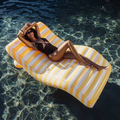 Yellow Striped Chaise Lounger Pool Float | Funboy On Sale
