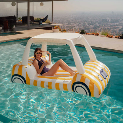 Yellow & White Cabana Golf Cart Pool Float, Removable Shade | Funboy Sale