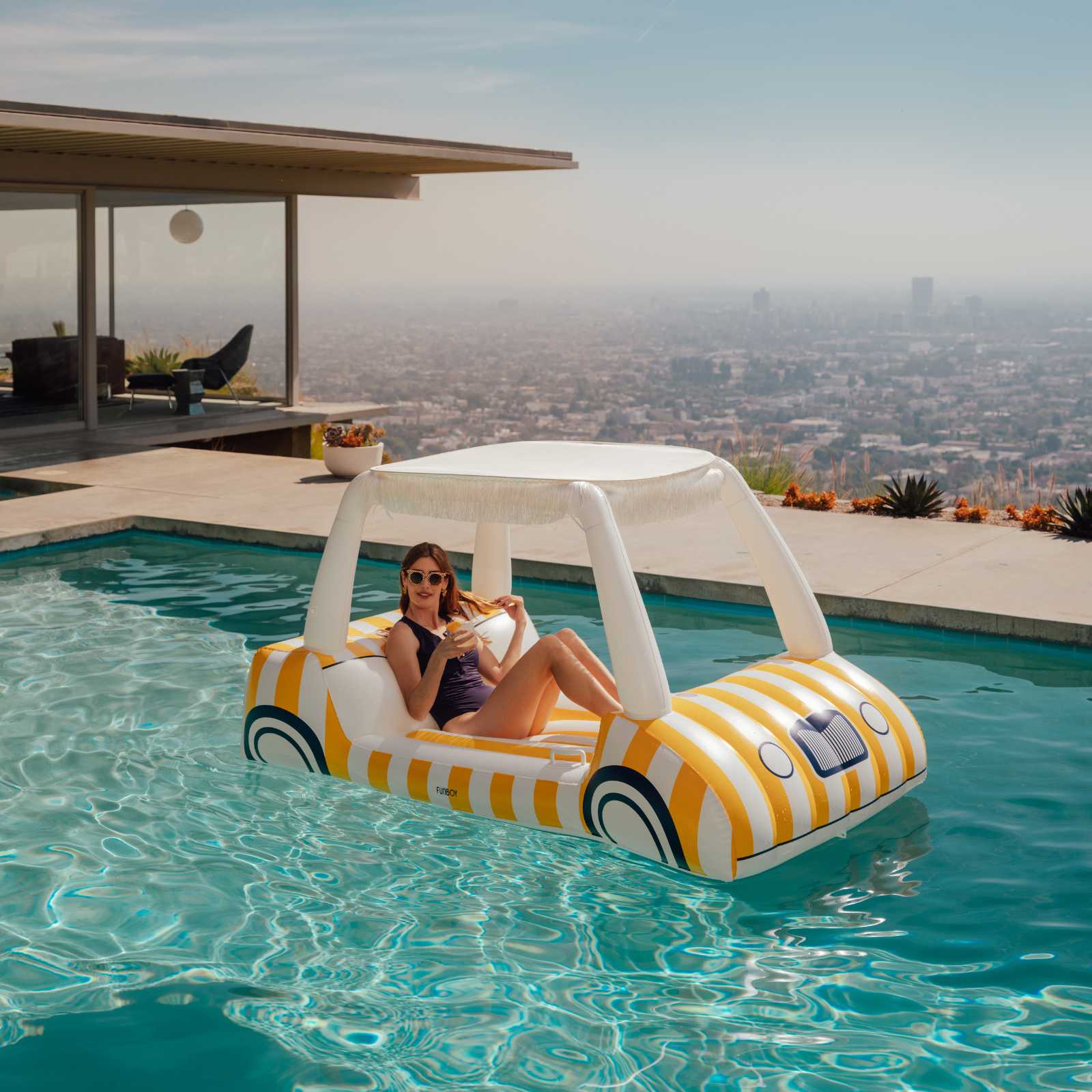Yellow & White Cabana Golf Cart Pool Float, Removable Shade | Funboy Sale