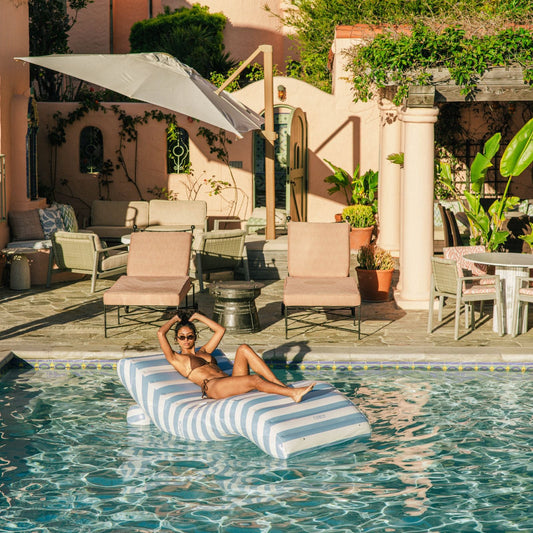 Blue Striped Chaise Lounger Pool Float | Funboy Discount
