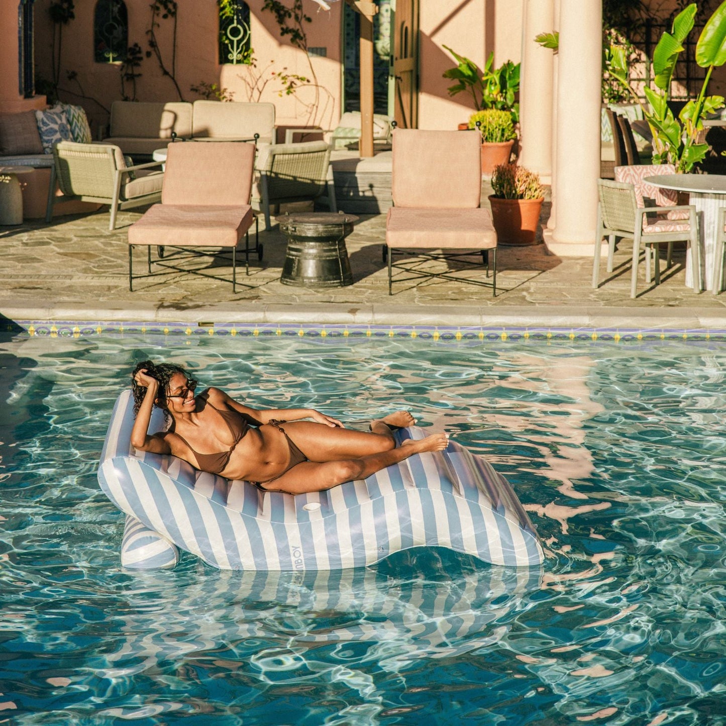 Blue Striped Chaise Lounger Pool Float | Funboy Discount