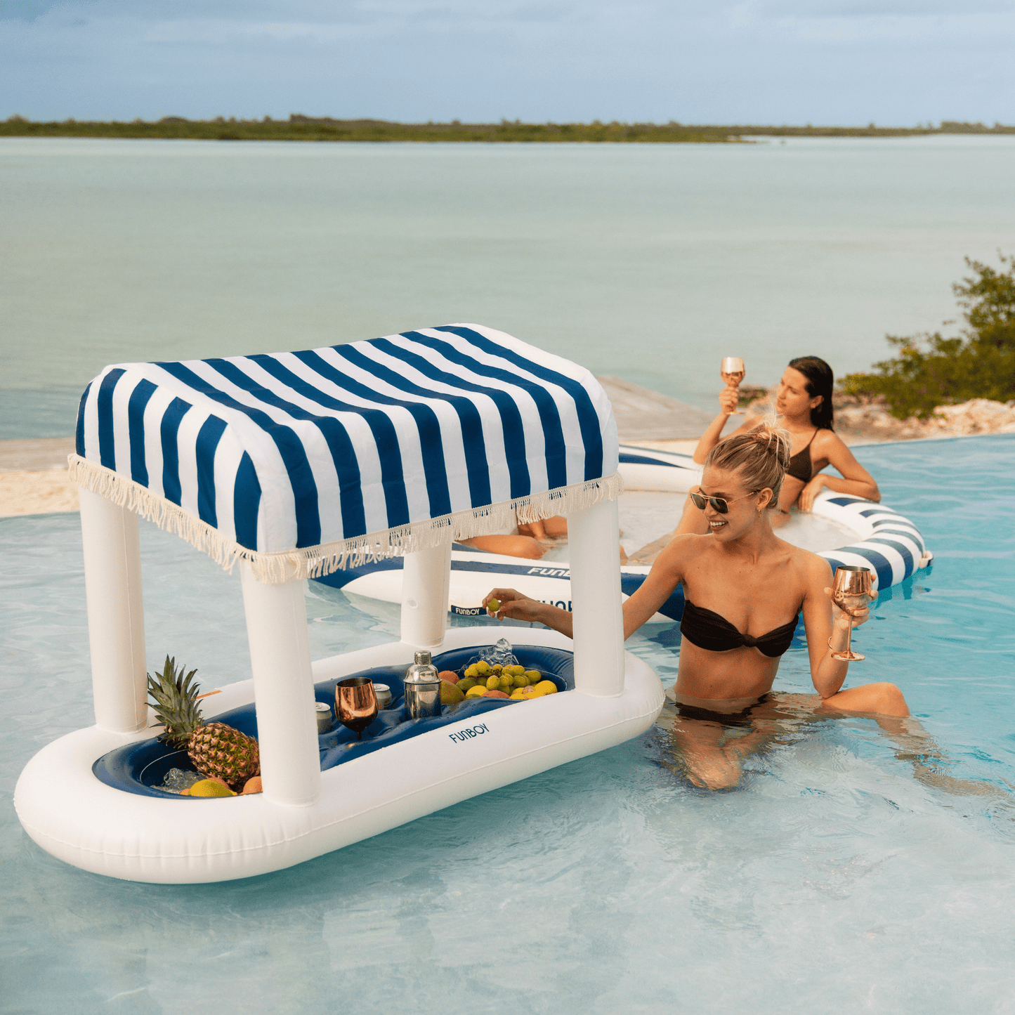 Navy Blue & White Striped Floating Cabana Bar | Funboy Online