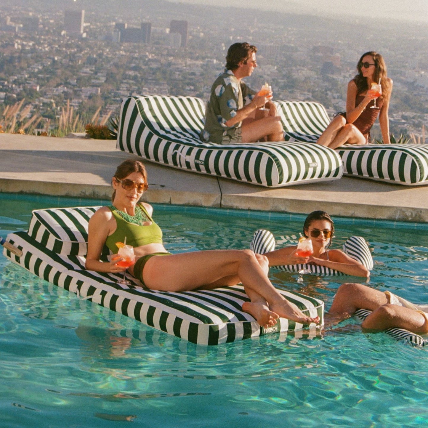 Fabric Classic Mat Lounger Pool Float - Green Cabana Stripe | Funboy New