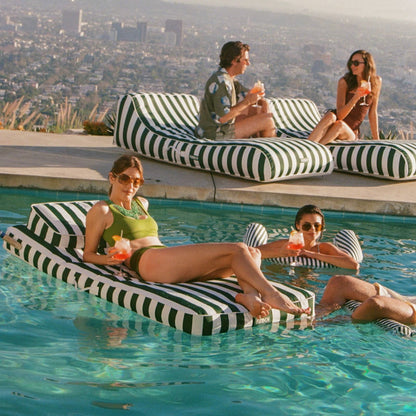 Fabric Classic Mat Lounger Pool Float - Green Cabana Stripe | Funboy New