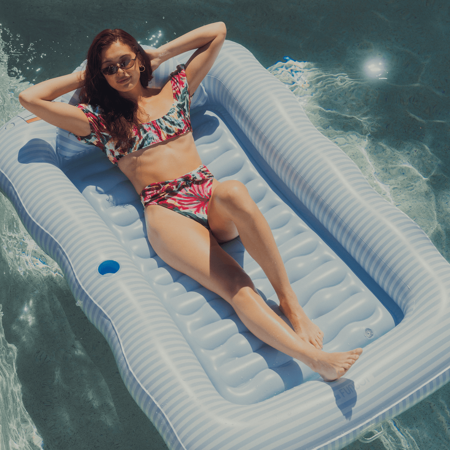 Tanning Pool Lounger: Blue & White Stripes | Funboy On Sale