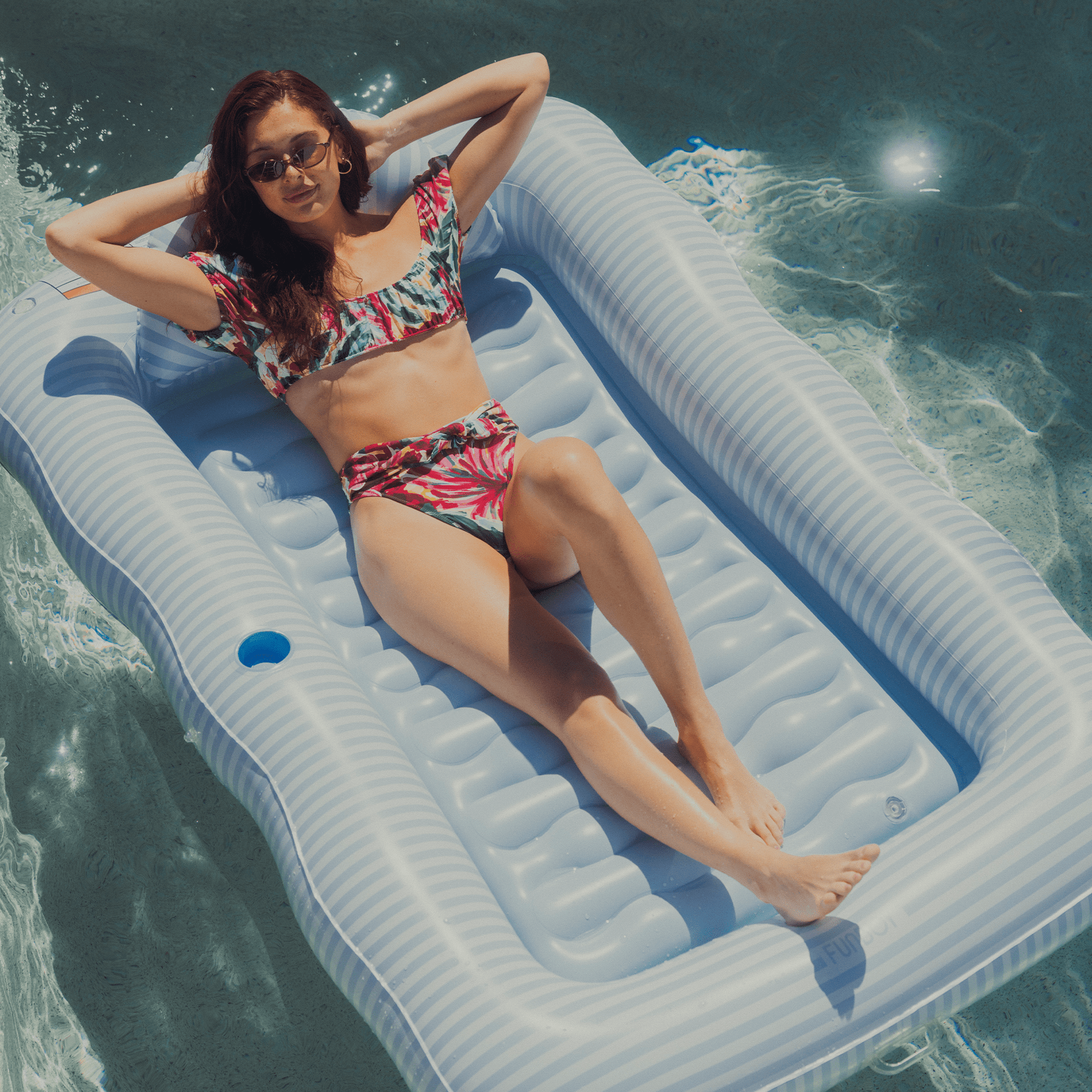 Tanning Pool Lounger: Blue & White Stripes | Funboy On Sale