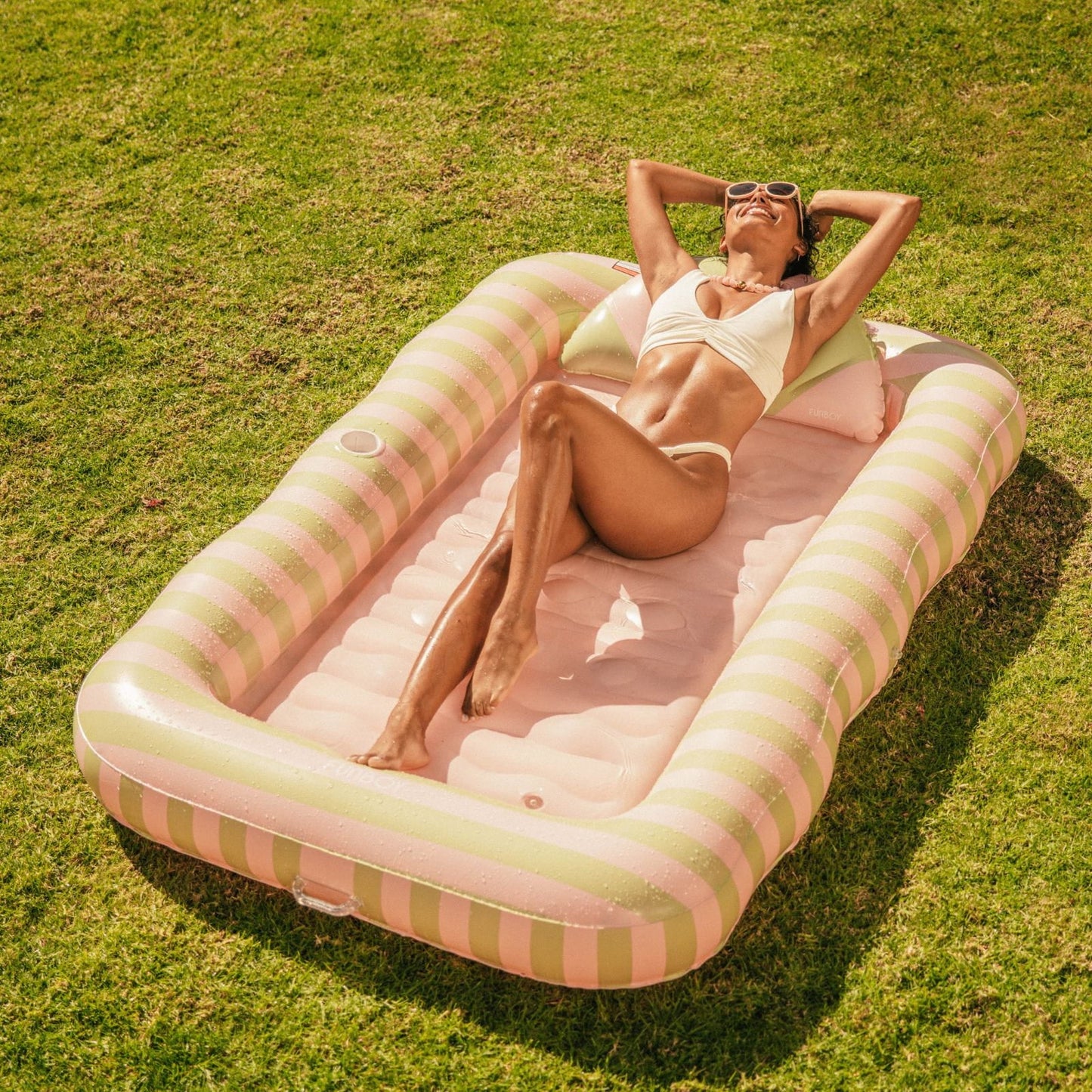 Tanning Pool Lounger: Coral & Blue Stripes | Funboy Sale