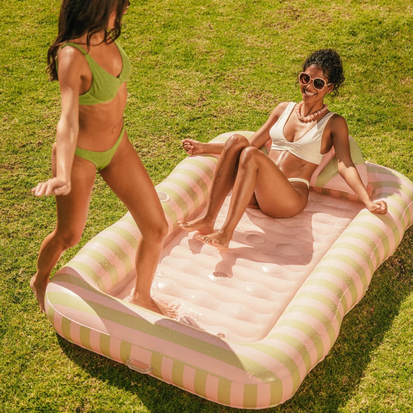 Tanning Pool Lounger: Coral & Blue Stripes | Funboy Sale