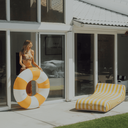 Large Pool Tube Float: Yellow & White Stripes, 48" | Funboy Online