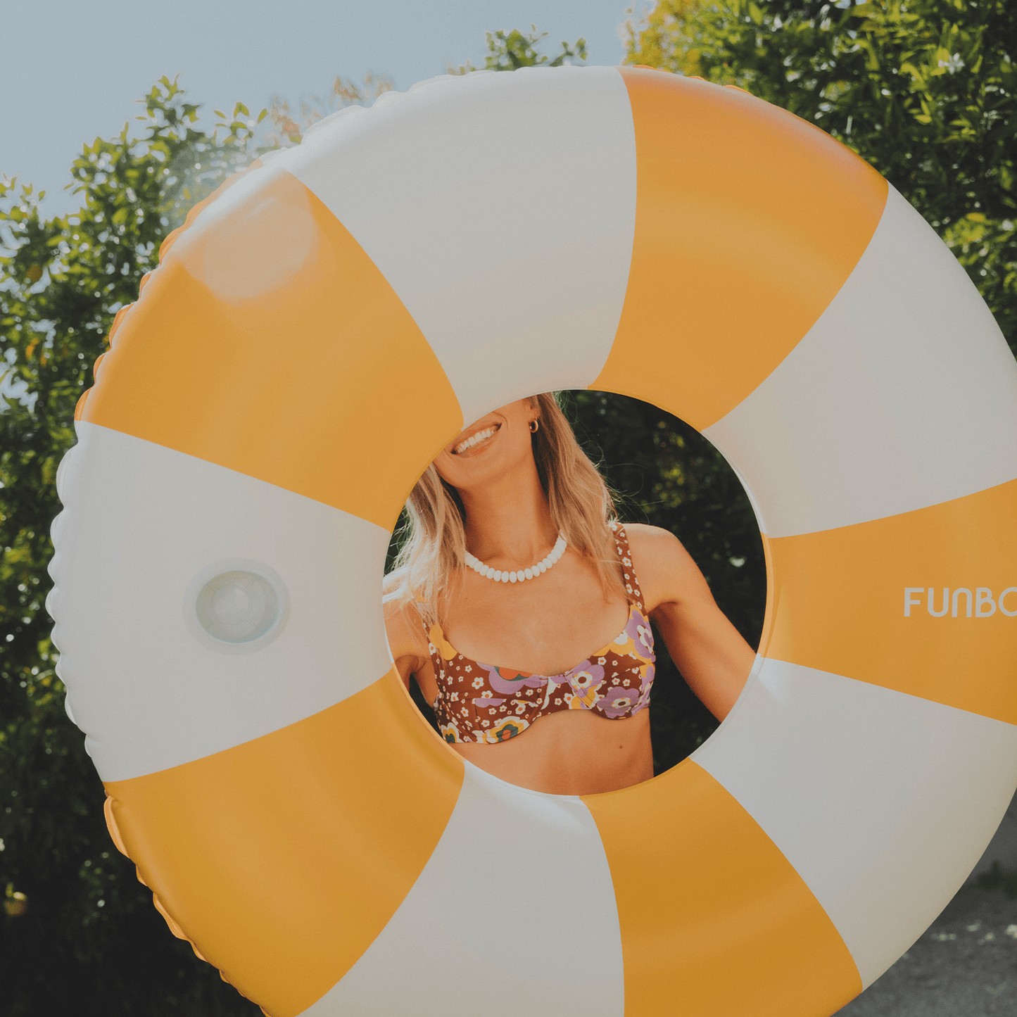 Large Pool Tube Float: Yellow & White Stripes, 48" | Funboy Online