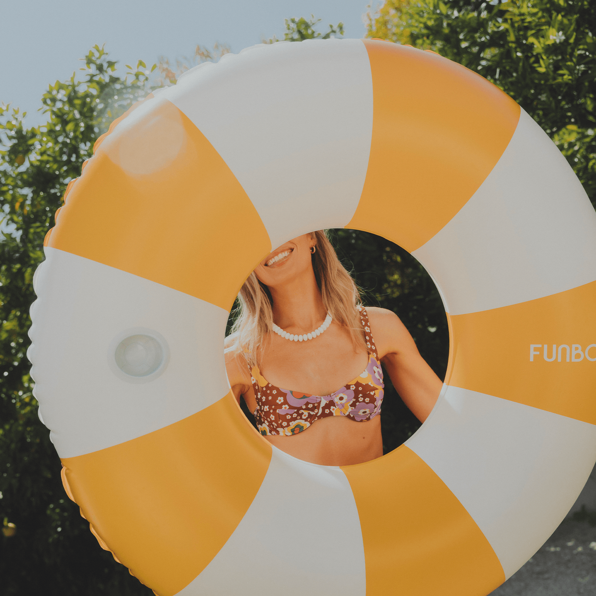 Large Pool Tube Float: Yellow & White Stripes, 48" | Funboy Online