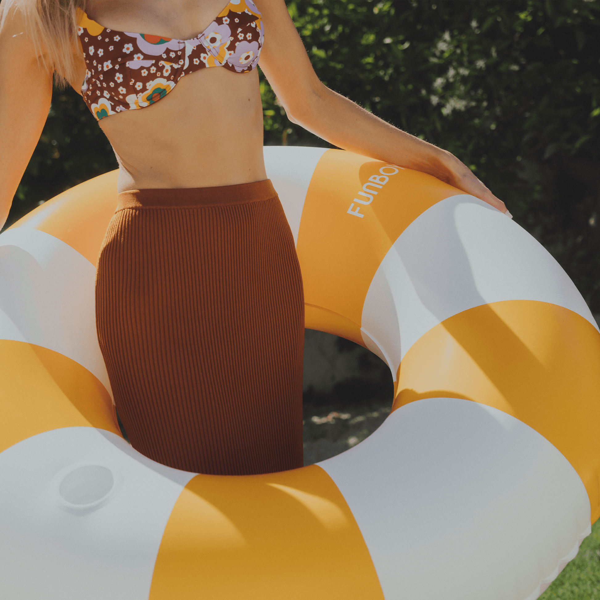 Large Pool Tube Float: Yellow & White Stripes, 48" | Funboy Online