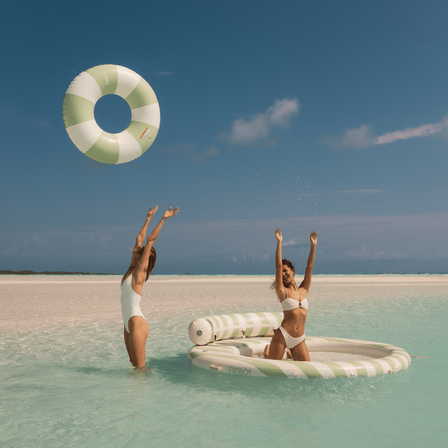 Large Pool Tube Float: Sage & White Stripes, 48" | Funboy On Sale