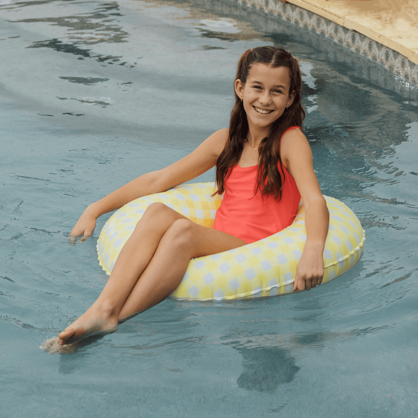 Kids Tube Float, 34", Yellow Gingham | Funboy Online